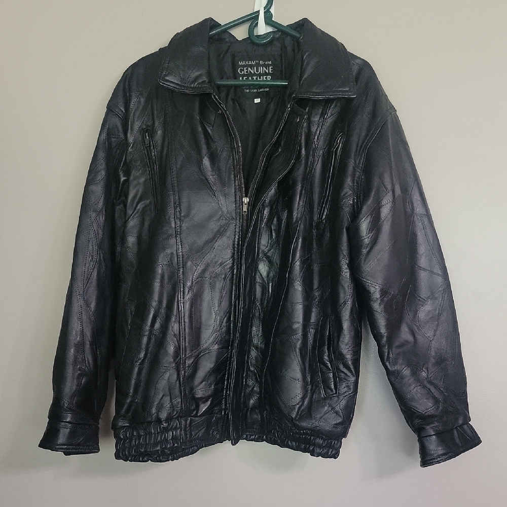 Vintage Men's Black Lambskin Leather Maxam Jacket Size XL